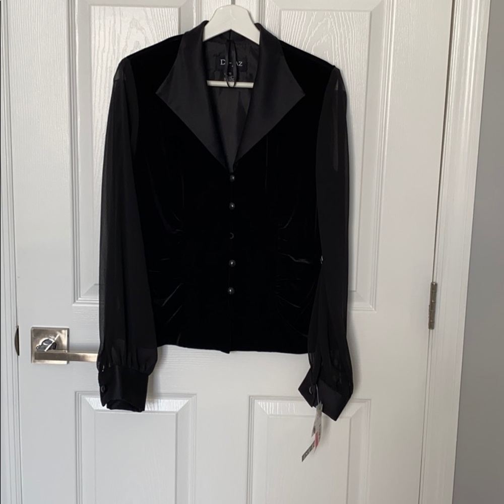 Black Jacket with see through sleeves.